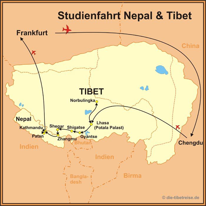 Tibet Reise Route